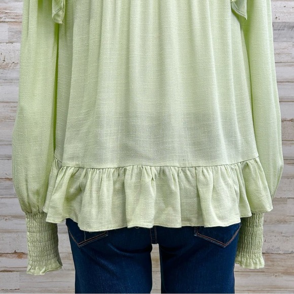 Anthropologie English Factory Mock Neck Ruffle Top Womens Size XS Green Smocked - Picture 12 of 15